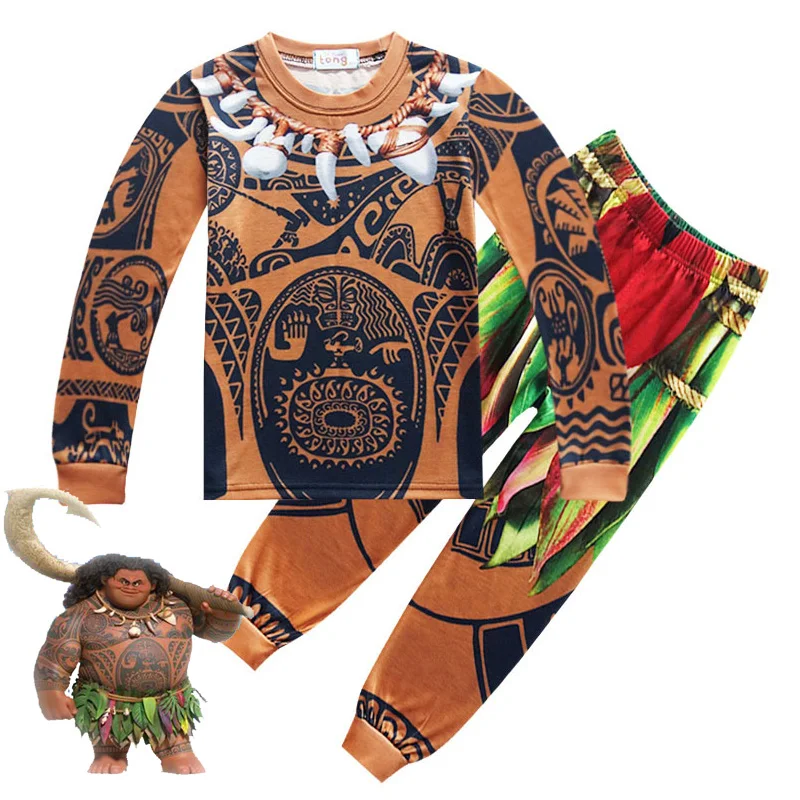 Футболка с татуировкой Мауи для мальчиков/штаны для детей, маскарадный костюм принцессы Моаны, детский костюм на Хэллоуин, вечерние костюмы для девочек, vaiana - Цвет: FZ1105