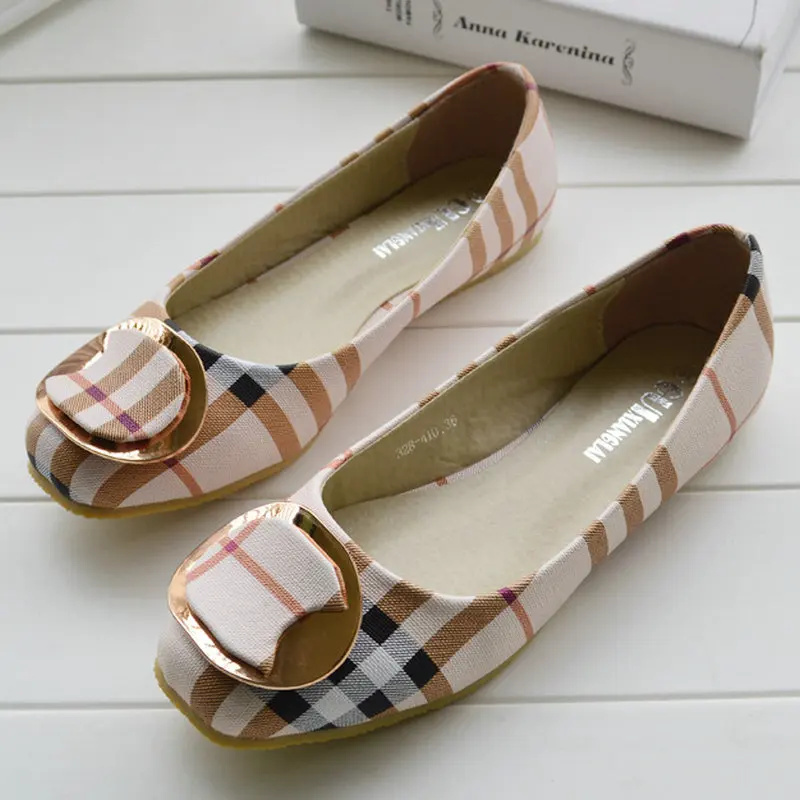 

2017 New Women Flats Shoes PU Leather Casual Shoes Brand Designer High Quality Plaid Summer Loafers Shoes Woman Shoes Square Toe