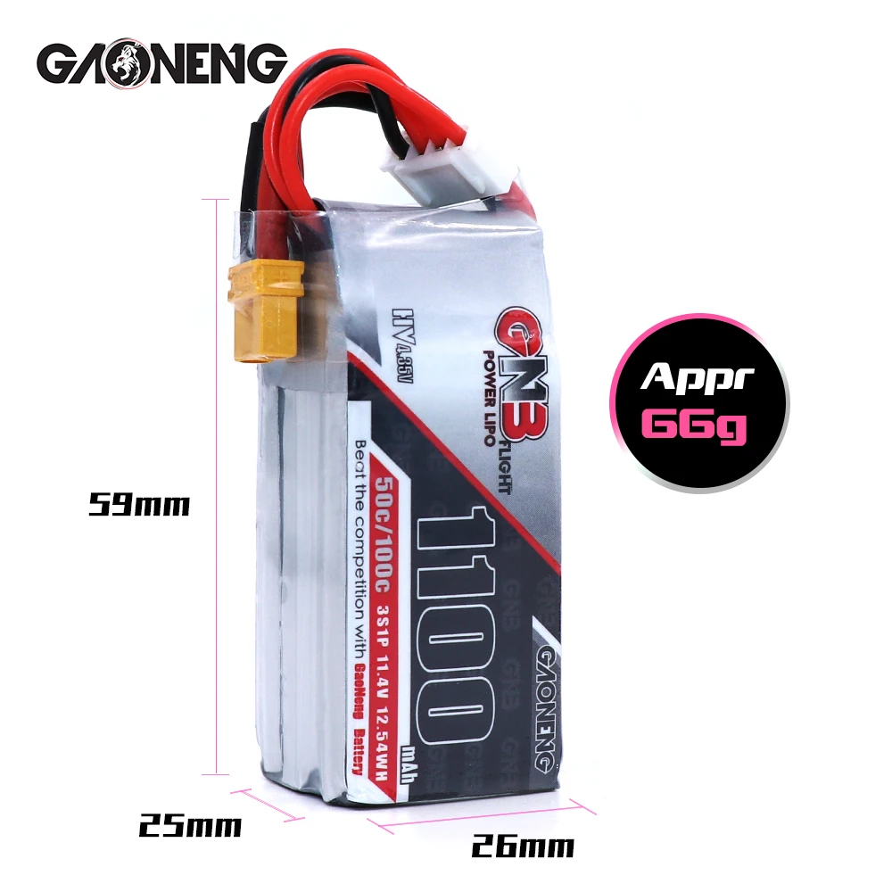 2PCS Gaoneng 11.4V 1100Mah 50C 3S HV 50C/100C 4.35V Lipo Battery XT30 T XT60 Plug for RC FPV Racing Drone