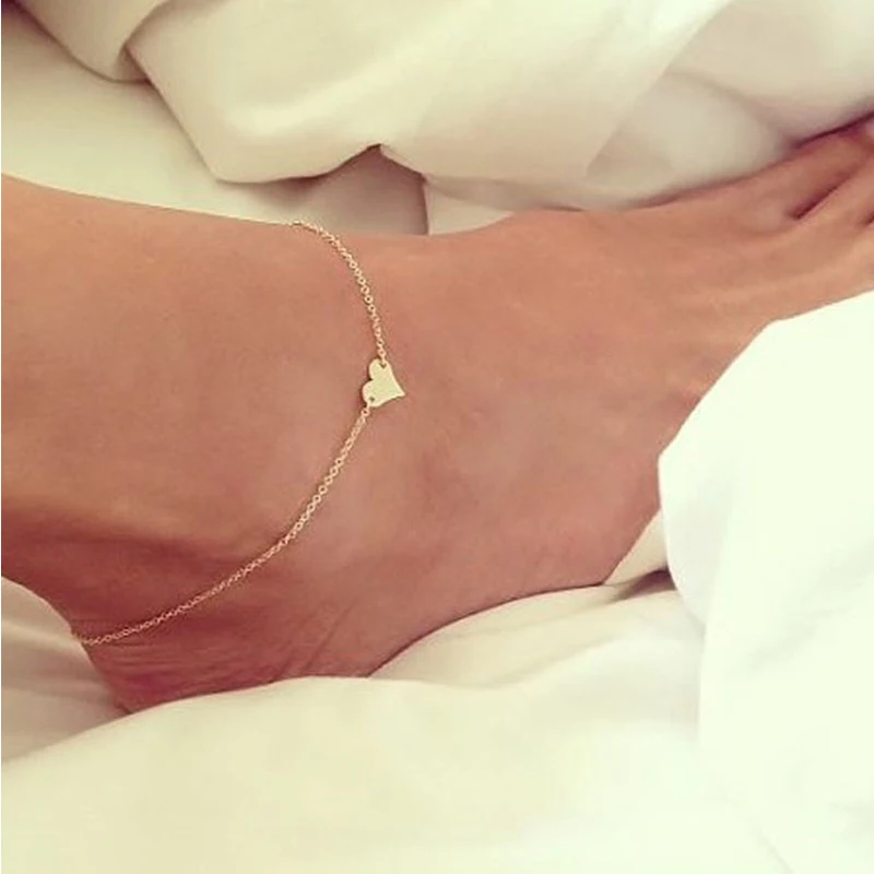 

1 PC Sweet Fashion Love Heart Anklets Barefoot Crochet Sandals Foot Jewelry Anklets On Foot Ankle Bracelets For Women Leg Chain