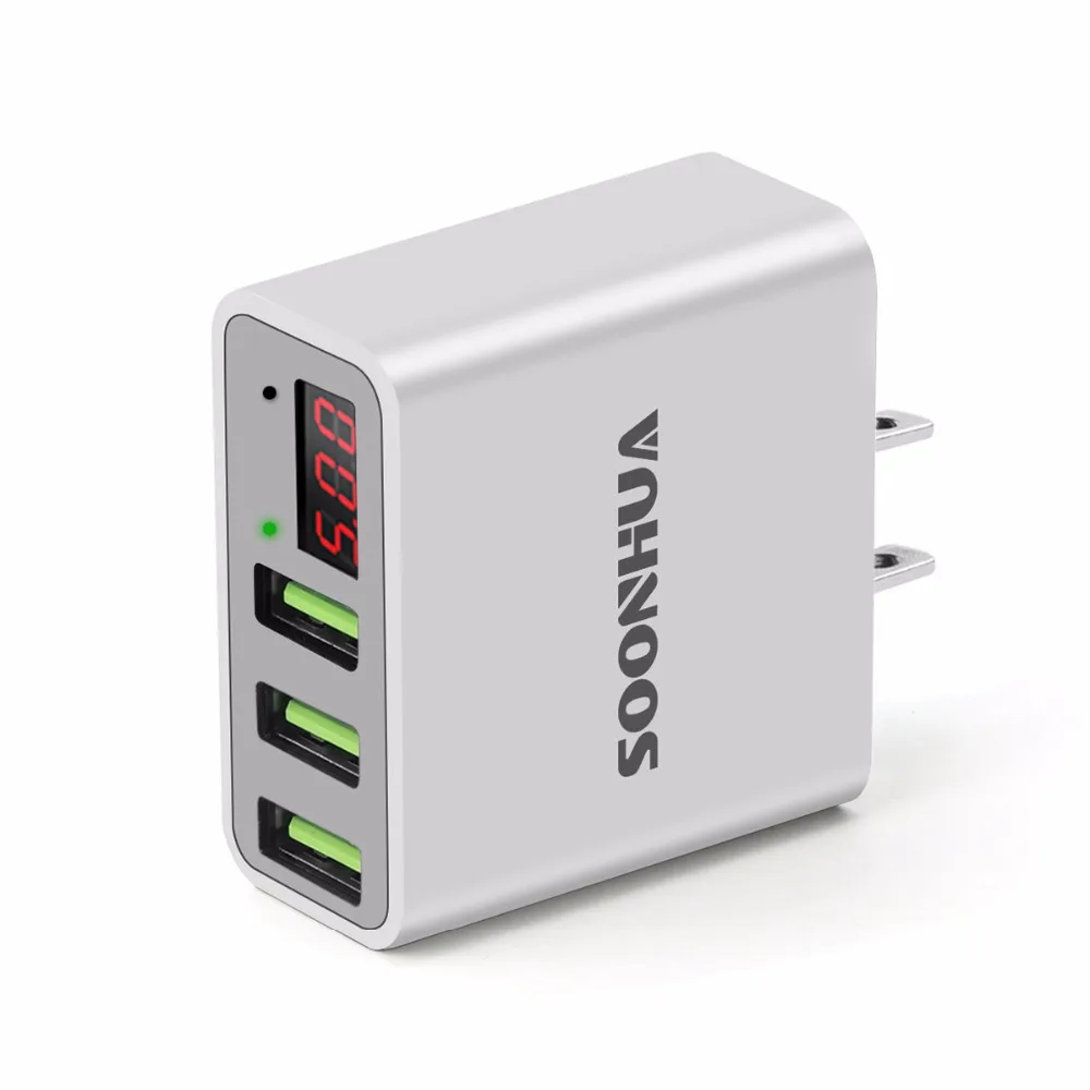SOONHUA портативное универсальное тройное USB быстрое настенное зарядное устройство с вилками для ЕС и США, цифровой дисплей для iPhone, samsung, Xiaomi, зарядный адаптер