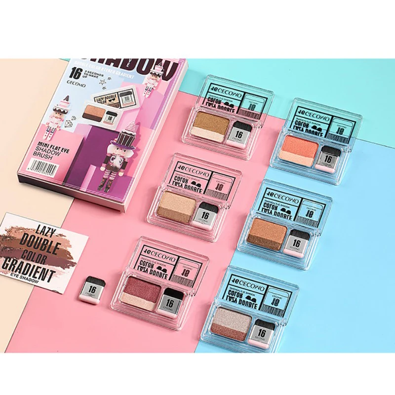 

Double Colors Lazy Eyeshadow Korean Style Cosmetics Matte Shimmer Eye Shadow Palette With Brush Easy To Wear Newest