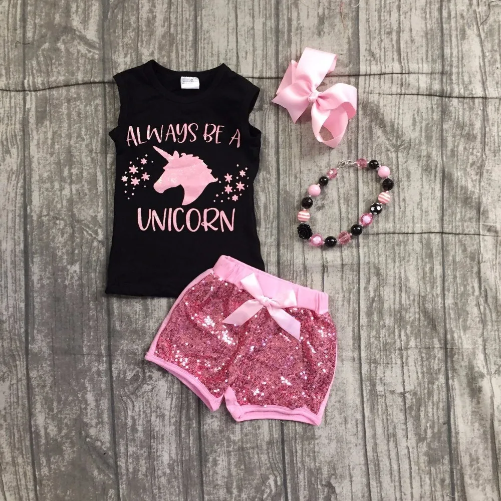 baby girls summer clothing girls always to a unicorn top with pink sequin shorts outfits girls unicorn clothes with accessories baby girls summer clothing girls always to a unicorn top with pink sequin shorts outfits girls unicorn clothes with accessories