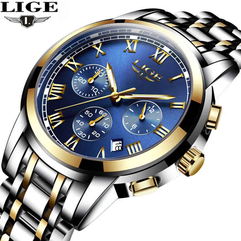 

LIGE Mens Watches Top Brand Luxury Business Quartz Wristwatch Men Military Stainless Steel Waterproof Sport Watch Montre Homme