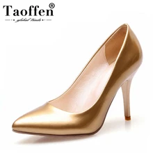 TAOFFEN/женские туфли-лодочки туфли с острым носком на тонком высоком каблуке Женская Свадебная обувь золотого и серебряного цвета обувь Size32-42