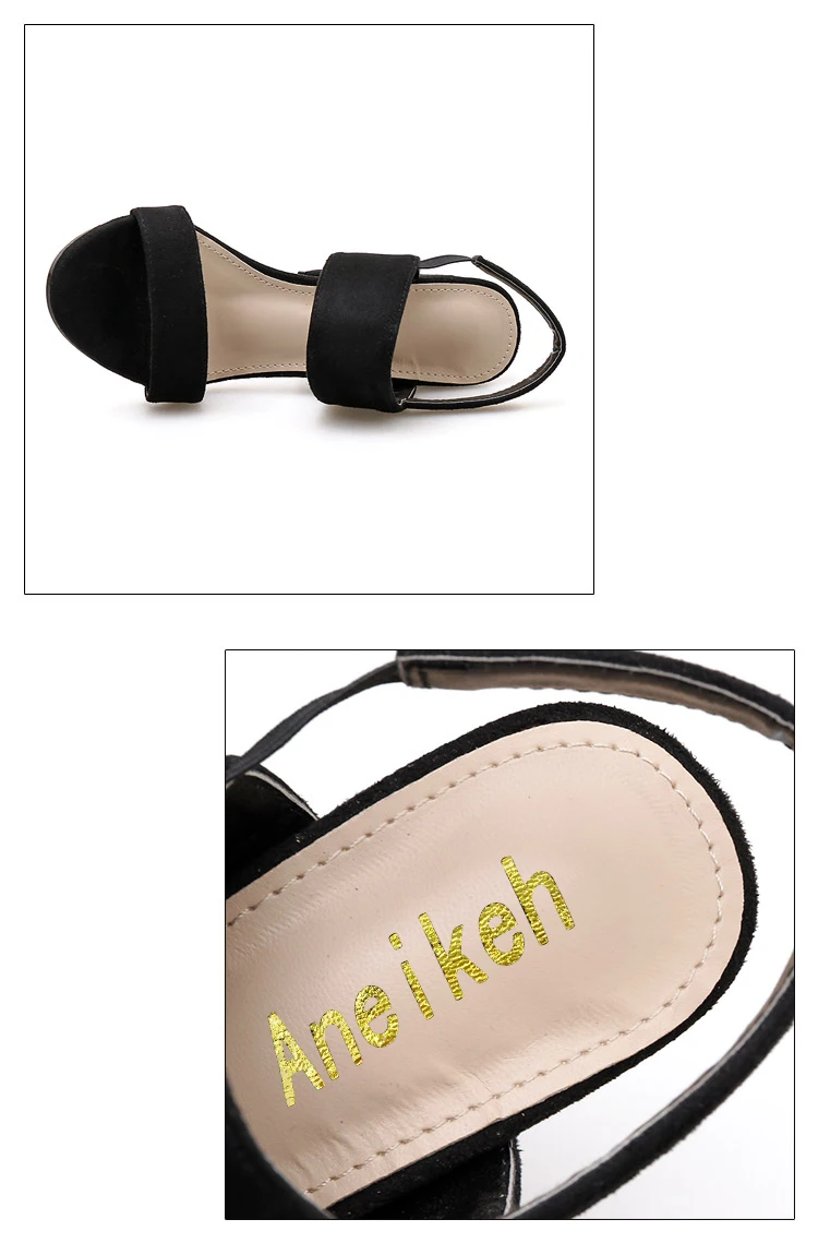Aneikeh/; сандалии-гладиаторы; Модные женские сандалии; туфли из искусственной замши на высоком каблуке с открытым носком и ремешком на щиколотке; черные туфли-лодочки; Размеры 35-40