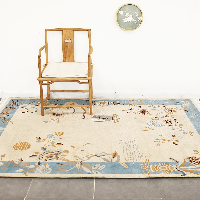 New Chinese Style Big Size Handmade Thicken Wool Rug , Pastoral Home Decoration Living Room