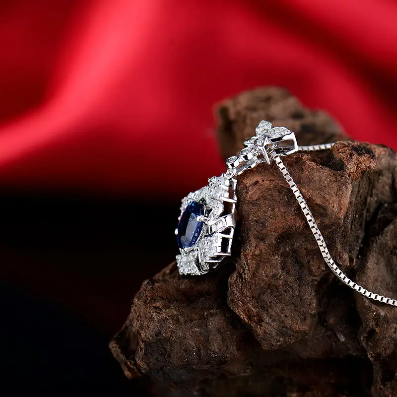 Овальный 5x7 мм 18 К Белое золото природных алмазов Сапфир Подвески для Для женщин wu41sa