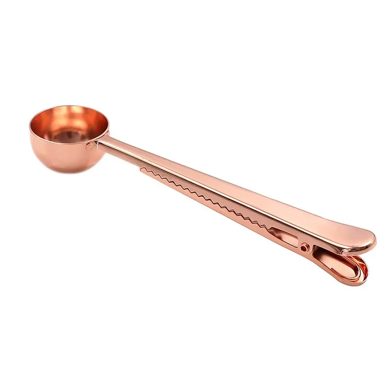 

Stainless Steel Ground Coffee Measuring Scoop Spoon with Bag Seal Clip Home Kitchen Bar Supplies Tea Coffee Tools 2 in 1