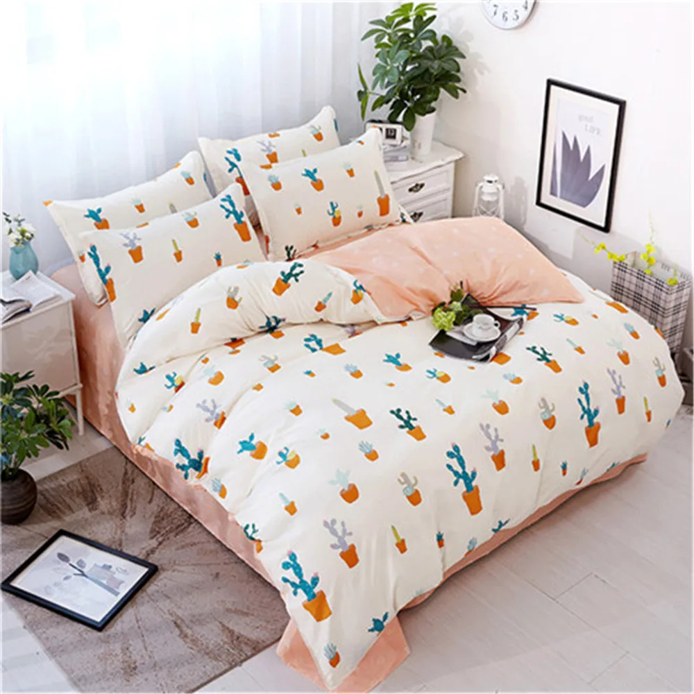 

Creative white yellow Cactus Pattern Printed Bedding Set Bedclothes Cover Linens Pillowcases Bed Sheets Bedroom Decoration queen