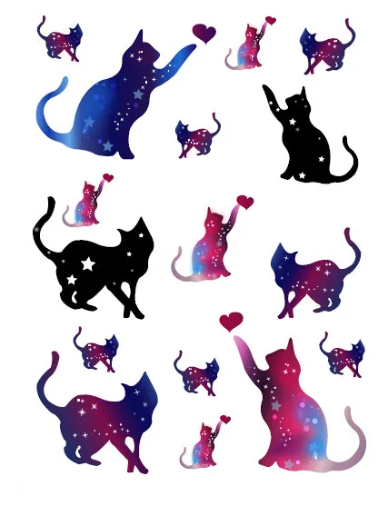

Cats Stars Cartoon Temporary Tattoo Sticker Waterproof Girls Kids Body Art Party Favor Hand Arm Teens Fake Tatoo 15X11cm