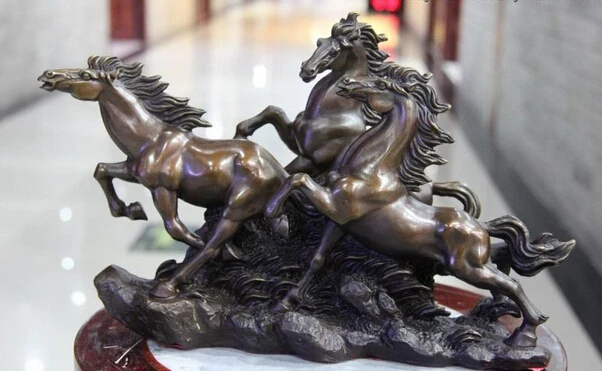 

Collectible bronze lion statue S1114 8 Chinese Royal Copper Bronze Feng Shui Lucky Gallop Run Three Horse Art Statue B0403