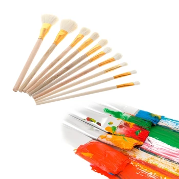 

High Quality 10Pcs Brushes Set for Art Painting Oil Acrylic Watercolor Drawing Craft DIY Kid JAN18