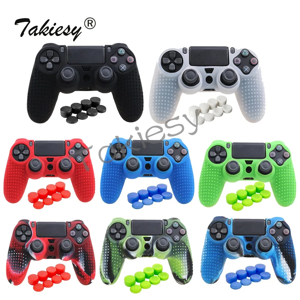 

Takiesy 9 in 1 for Dualshock 4 PS4 Slim Pro Controller Studded Skin Premium Protective Anti-slip Soft Silicone Grip Case Cover