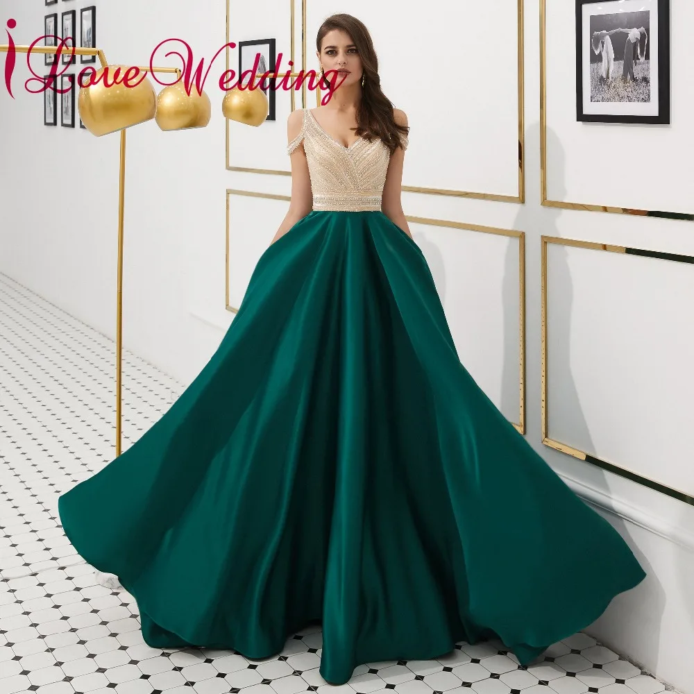Роскошное вечернее платье ilovebridal сексуальное зеленое атласное ТРАПЕЦИЕВИДНОЕ