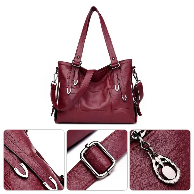 النساء ريترو حقيبة يد جلدية PU السيدات حمل Crossbody حقيبة كتف كبيرة أعلى-حقائب بيد محفظة حقيبة