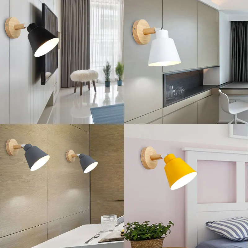 Comprar Luces de pared de madera lámpara de pared de cabecera lámpara de pared de dormitorio lámpara de pared para cocina restaurante moderna lámpara de pared nórdico macarrones