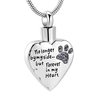 

Urn Necklace Birthstone Ashes Cremation Keepsake- No Longer by My Side Forever in My Heart-Dog Cat Pet Paw Style Pendants