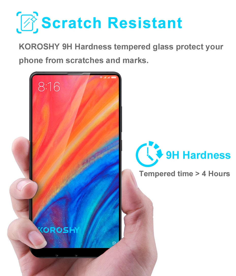 KOROSHY 9H Tempered Glass for Xiaomi Mi Mix 2 2S Xiomi Mi Mix2 S Mix2S Screen Protector Full Cover 2.5D HD Clarity Glass Film (5)