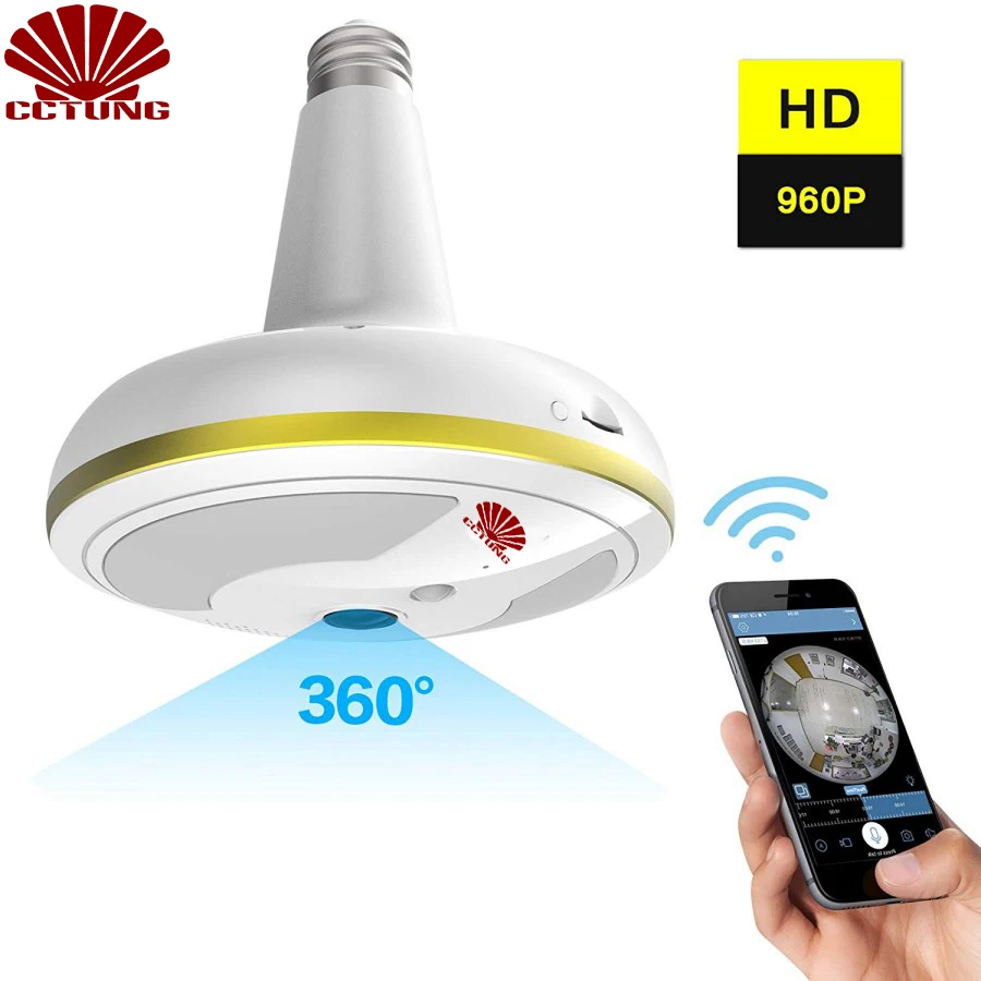 Беспроводной светильник для домашней камеры Wi Fi 360 градусов с датчиком движения и