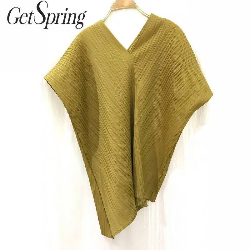

GETSPRING Women T Shirt V-Neck Batwing Sleeve Vintage Tshirt Black Pink Yellow All Match T Shirt Women Clothes 2019 Fashion