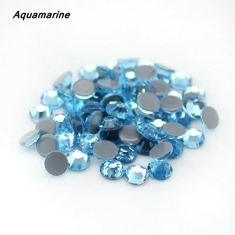 

Top quality Aquamarine Hot-fix Rhinestones SS16-SS30 Crystal glass Iron On Rhinestone for clothes wedding decoration