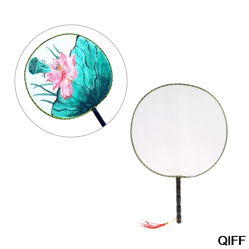 

Wholesale 24cm Summer Elegant Round Hand Paddle Fan White Blank Cloth Kids Painting Toy May06