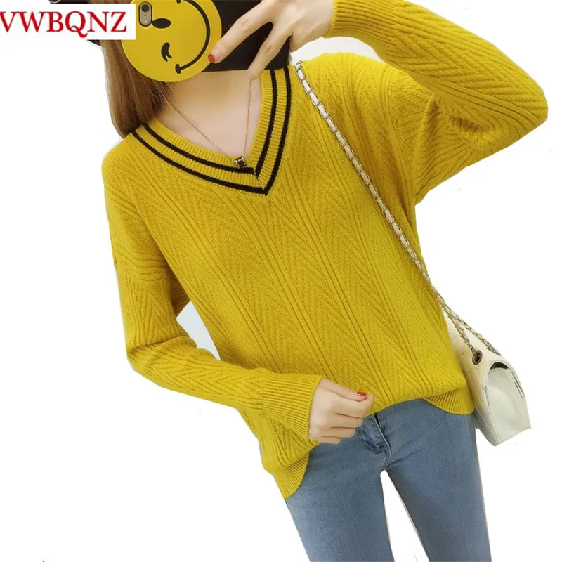 

Women's Loose Pullover Sweaters Autumn Winter V-neck Long-sleeve Knitted Warm Ladies Sweater Coat Casual Top Plus size 3XL