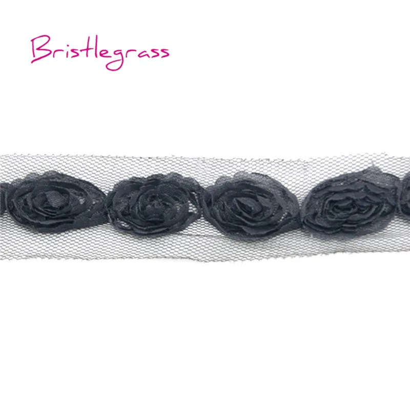 BRISTLEGRASS 1 ярд " 2,5 см мини шикарный шифон Потертый Цветок розы Розочка Сетка кружевная отделка Повязка На Голову Галстук для волос свадебное платье невесты - Цвет: Gray