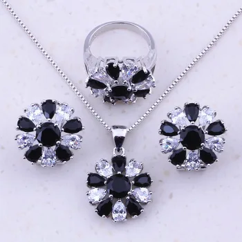 

Enchanting Black Imitation Crystal & White AAA Zircon 925 Sterling Silver Jewelry Sets For Women Party Fashion Jewelry J0068