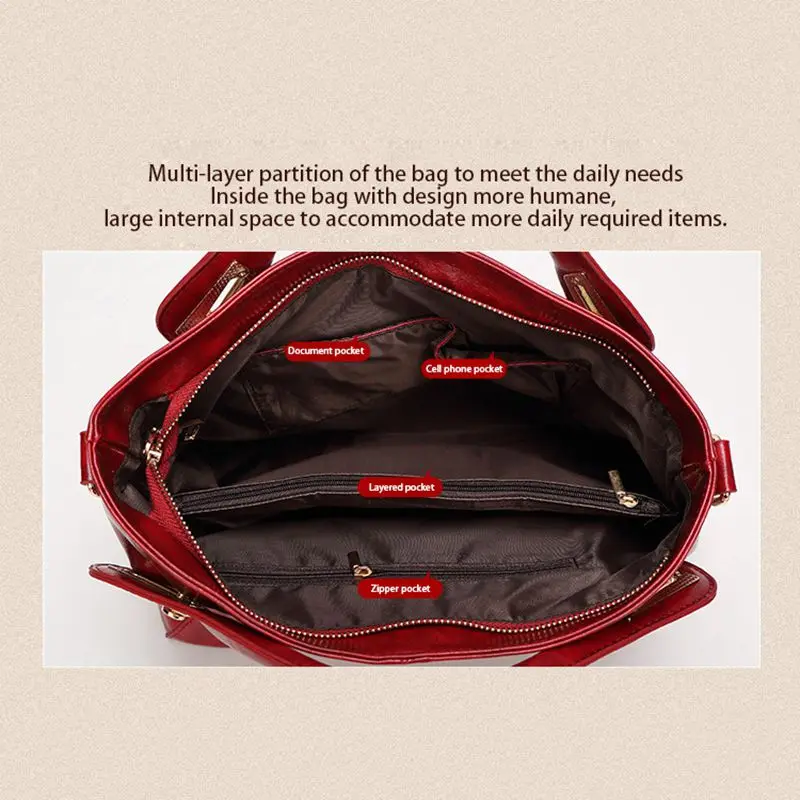 

Women Oil Wax PU Leather Handbags High Quality Shoulder Bags Ladies Handbags Fashion PU leather women bags(Red wine)