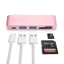BASIX Type-c Hub5 in 1 Aluminum USB3.0 Adapter with PD-Power High Speed/2USB 3.0/TF SD Card Reader for12″ MacBook Pro 2015/2016