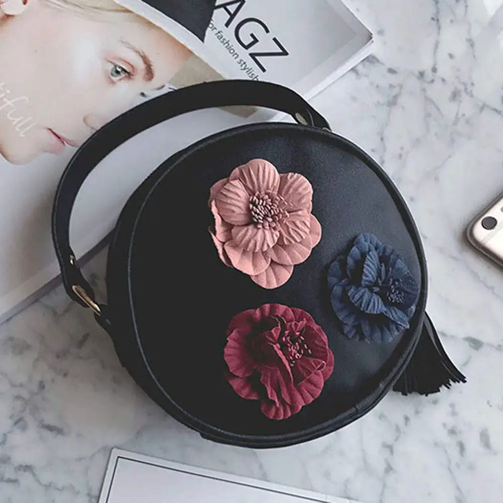 

Aelicy New Arrivals Circular PU Leather Retro Flowers Bags Handbags Women Famous Brands Small Round Women Shoulder Mini Bag