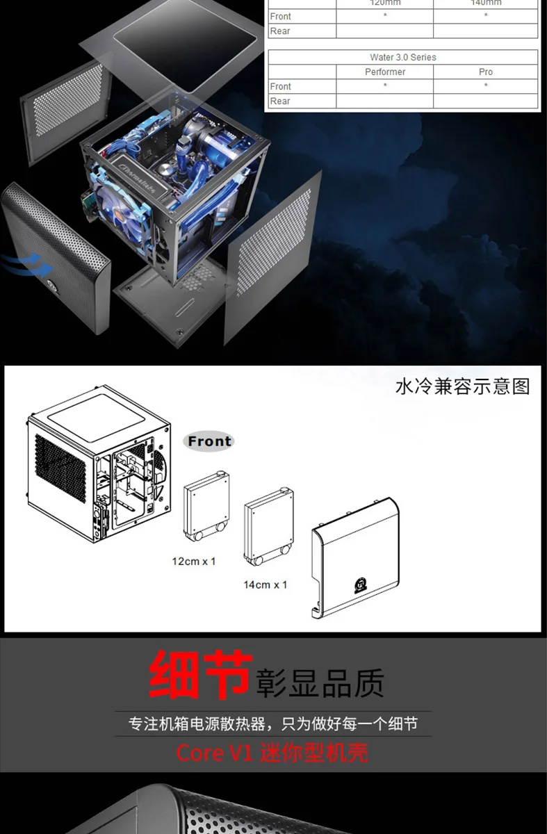 Core V1 настольный с водяным охлаждением в сборе мини маленький itx основной корпус matx сторона прозрачный корпус