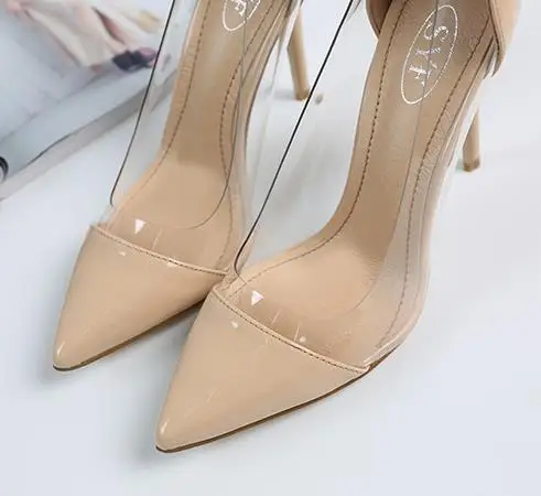 Chaussure Femme Talon; Новое поступление; цветные модельные туфли из лакированной кожи с плексигласом и ПВХ; свадебные туфли; женские прозрачные туфли-лодочки с острым носком - Цвет: 10cm
