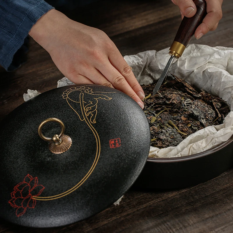 Винтажный Черный дзен японский стиль керамические банки для чая пуэр банка для хранения чайного торта бергамот Лотос чайный Caddy герметичная коробка ретро домашний декор