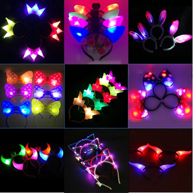 

1Pcs 2018 Multi Light Up Flashing Blinking LED Headband Girl Wedding Hair Accessories Glow Party Christmas New Year