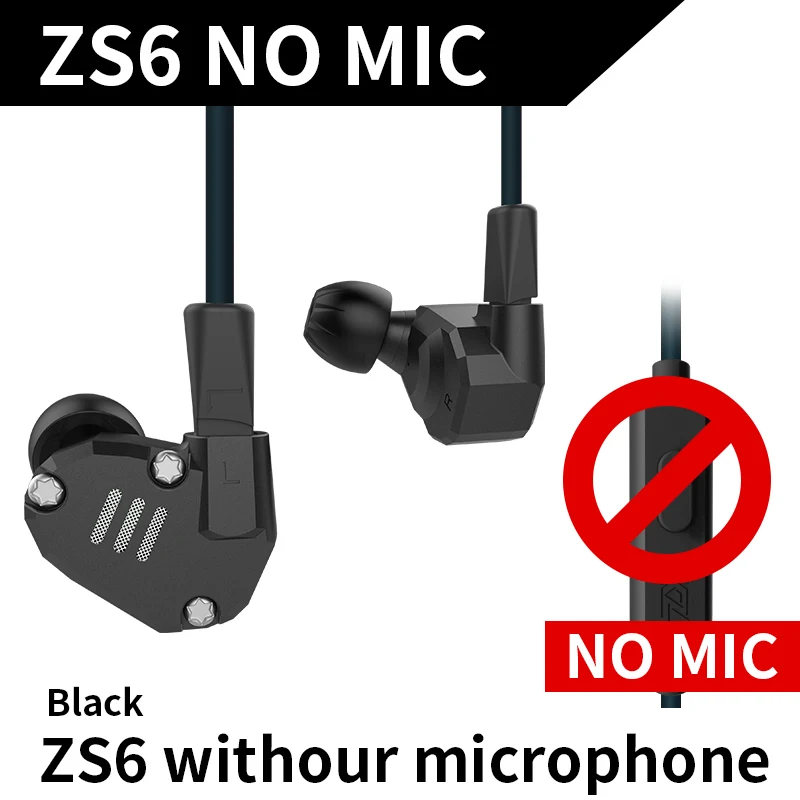 KZ ZS6 2DD+ 2BA Гибридный в ухо наушники Hi-Fi монитор DJ наушники для бега Earplug гарнитура вкладыши KZ ZS6 ZS10 ZS5 AS10 ES4 - Цвет: black no mic