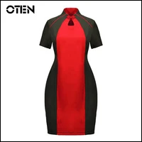 OTEN-China-cheongsam-Style-Women-lothing-plus-size-6XL-Summer-Short-sleeve-red-black-contrast-color