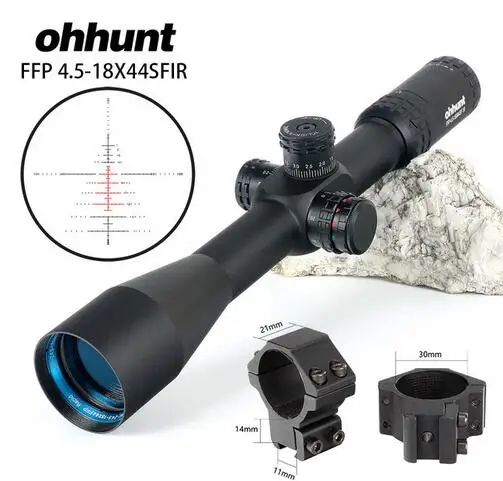 Охотничий ohhunt FFP 4,5-18X44 SFIR первый фокальный самолет оптические прицелы боковой Параллакс R/G СТЕКЛО гравированное сетка замок сброс область - Цвет: with Dovetail Rings