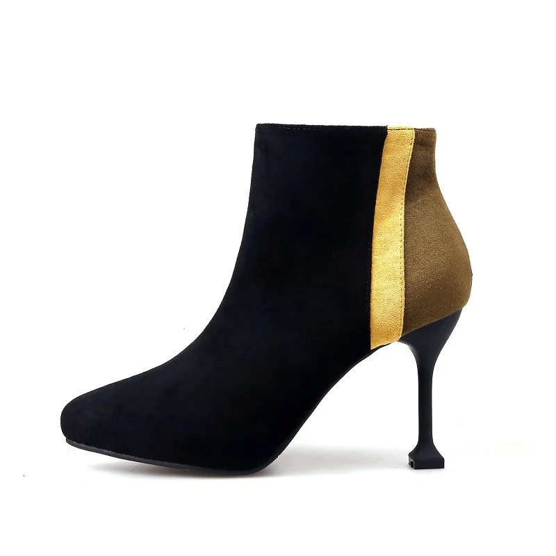 

2018 Europe and the United States new high-heeled boots color matching pointed women's booties brwon yellow and black ljj 1120