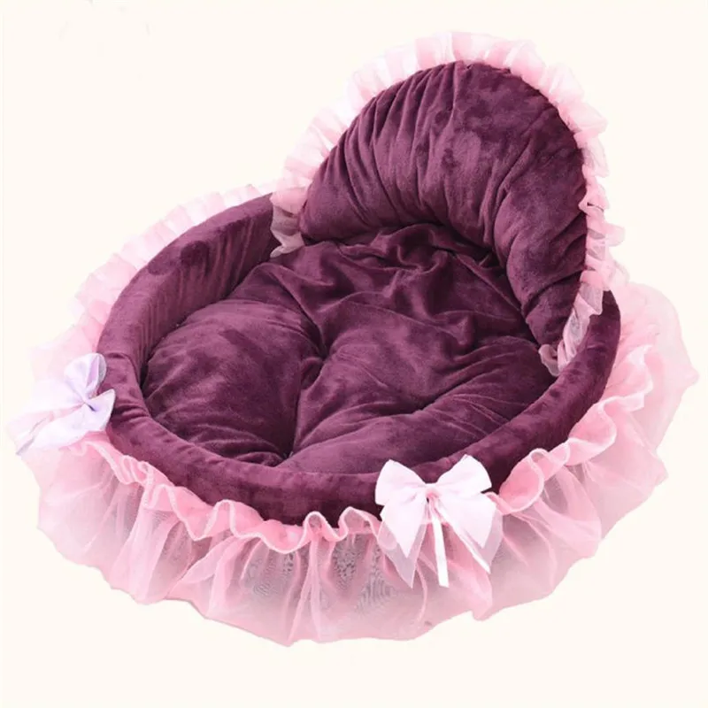 Pet Dog Puppy Princess Bed Bows Pink Lace Heart Elegant Doghouse Pets Warm Bed 