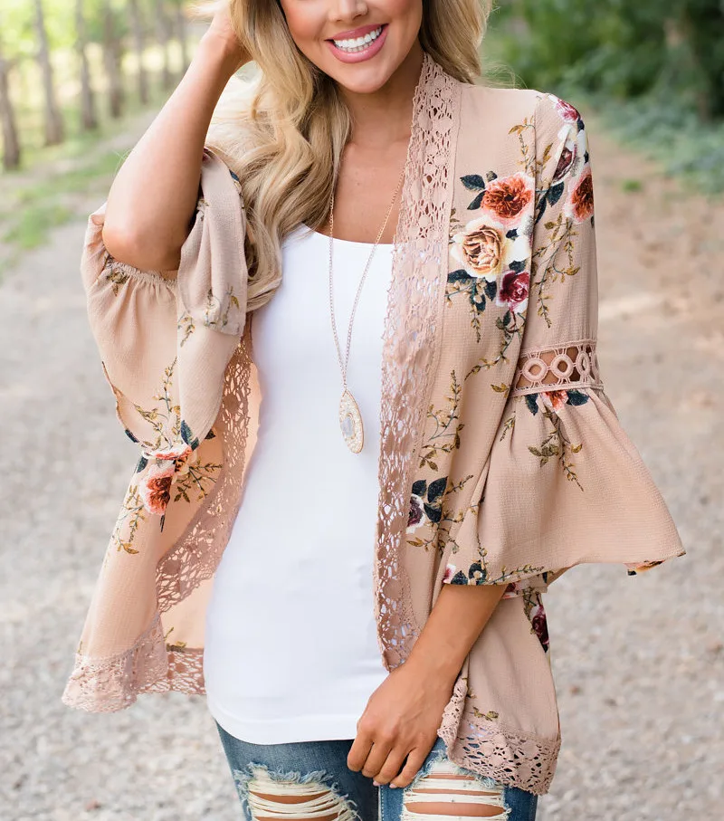 Gladiolus 2019 Spring Womens Tops And Blouses Loose Floral Print Flare Sleeve Lace Women Kimono Cardigan Summer Shirts Plus Size (45)