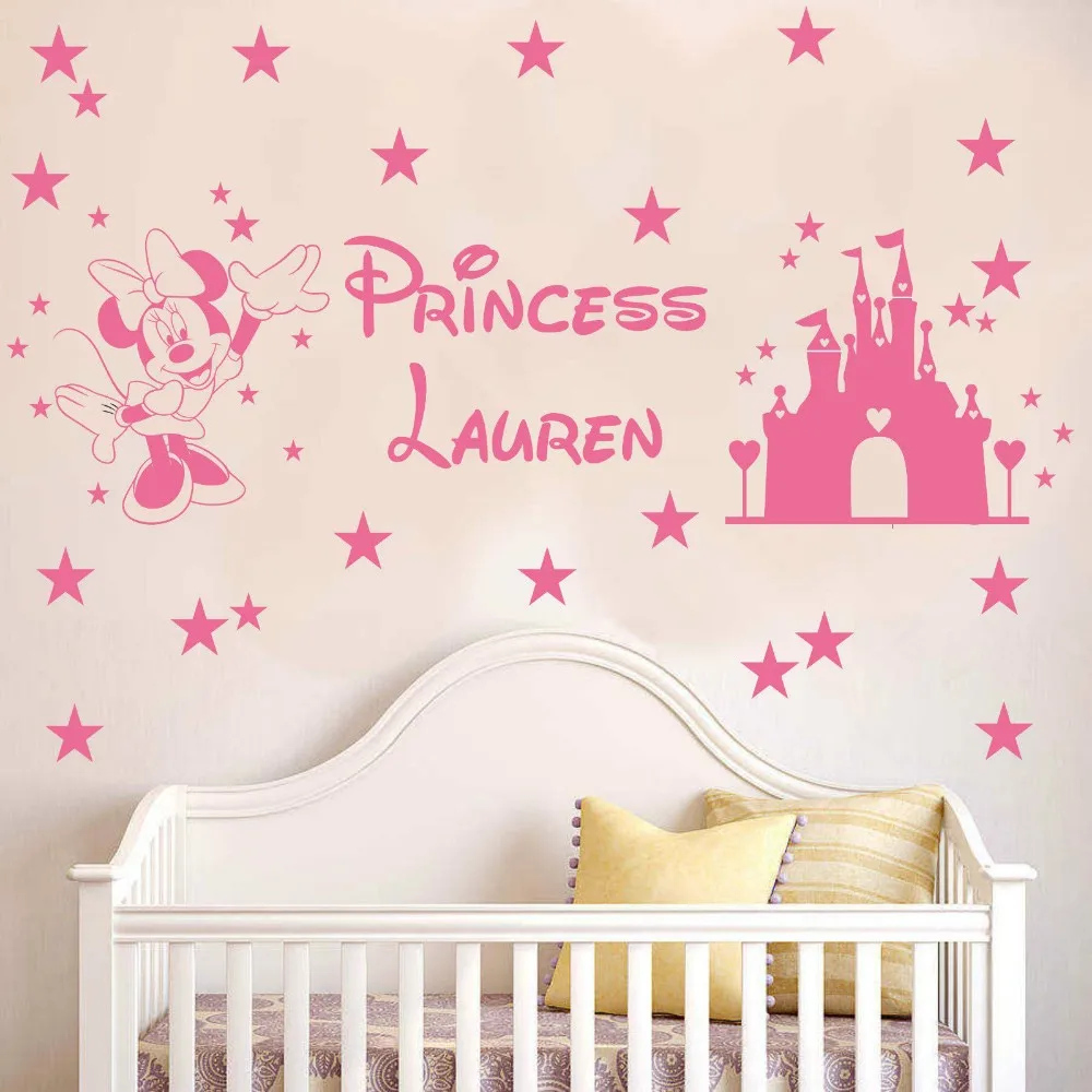 Stickers Muraux Bebe Puericulture Stickers Muraux Sticker Mural Mickey Mouse Wall Sticker Decal Minnie Mouse Personnalise Fille Nom Supprimer Vinyle Wall Sticker Enfants Chambre Chambre Nursery Decal Accueil