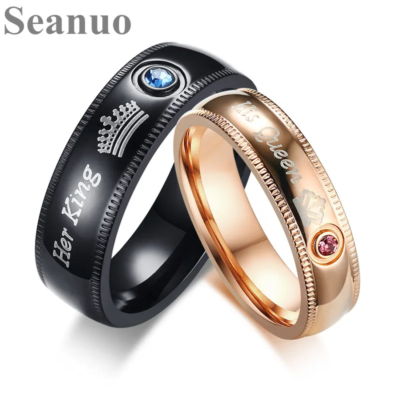 Best Seanuo Personalized Wedding Rings for Women Men Crown His Queen Her King Stainless Steel Engagement Bands Anniversary Alliance