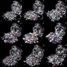 Смешанный размер, звезда, Круглый, сделай сам, блестка, ногти, Типсы, для лица, дизайн ногтей, Декор, блестящий, красота, хлопья, 1 г/кор., 3D, серебряная блестка для ногтей