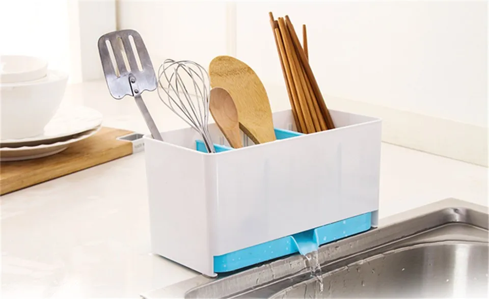 

2018 Kitchen Multifuction Double Boards Bituminous Water Leak Boxes Tableware Rack Sorting Box Useful Chopsticks Brush Holders