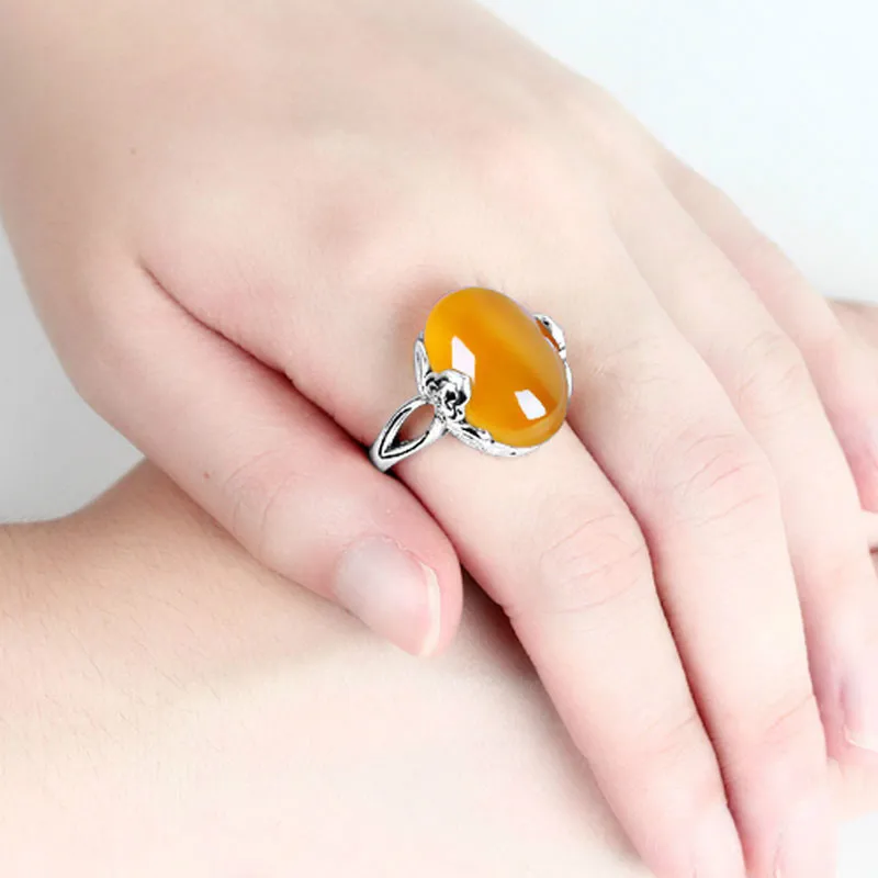 JIASHUNTAI, Ретро стиль, 925 пробы, серебряные кольца для женщин, натуральные драгоценные камни, ретро тайские серебряные кольца, ювелирные изделия - Цвет основного камня: Yellow