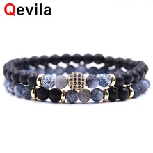 Qevila ювелирные украшения 2 шт./компл. браслет из натурального камня Для мужчин микро паве ЧР 8 мм чешское стекло диско шар, очаровательный браслет для wo Для мужчин viking Bijoux(украшения своими руками