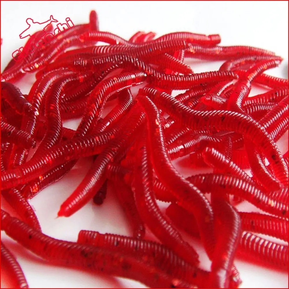

100Pcs 35mm Earthworm worm fishing lure Artificial Insect Fake Tilapia bait esfishing catfish poper red